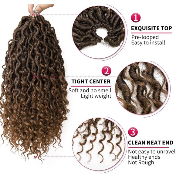 Goddess Locs Crochet Hair 12in Pre-Looped River Locs 4-Pack (1B/30) - Picture 5 of 9